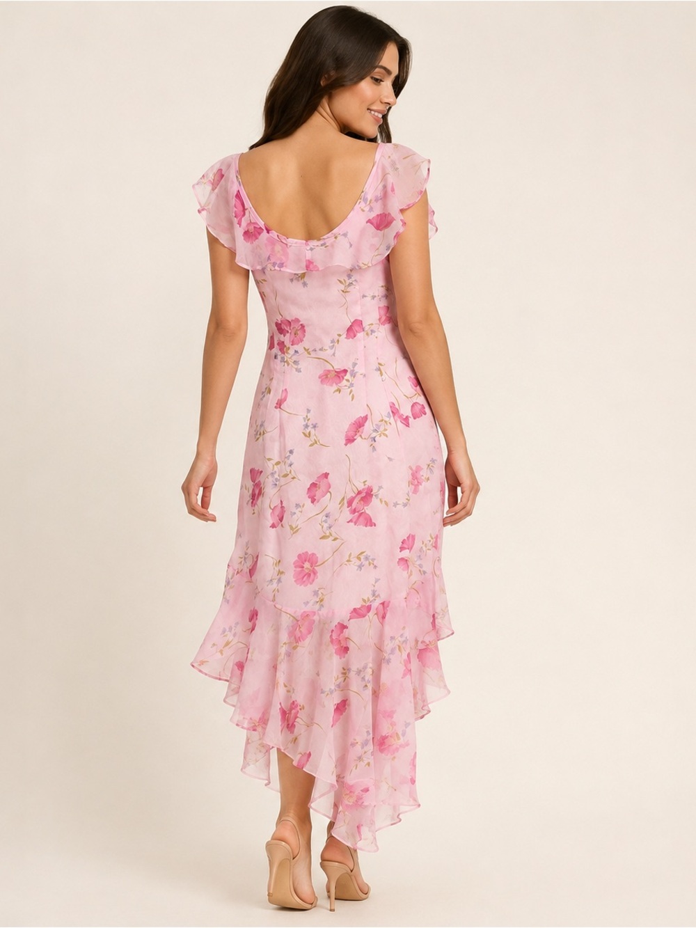 Floral Pink Ruffle High-Low Dress - Picture 3 of 7